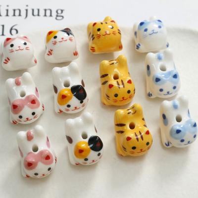 Kitty Ceramic Calico Cat Beads Cat Fortune Cat Loose Spacer Beads Ginger Cat Beads  Jewelry Making