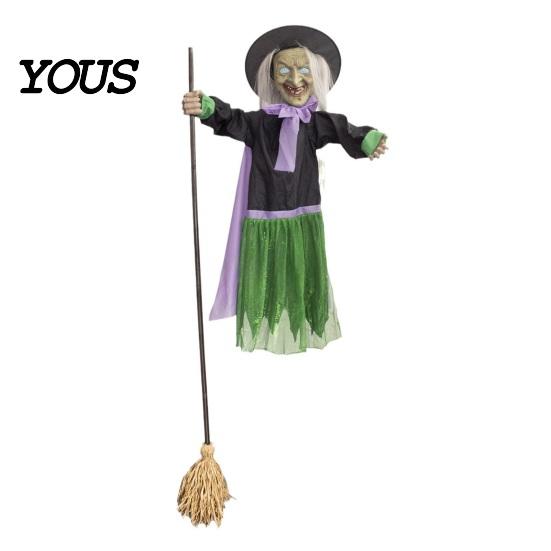 Premium Halloween Decoration Materials Animated Witch Decoration, Sound Activated Lighted Haunted House Prop, Hanging Ornament Creepy Flying