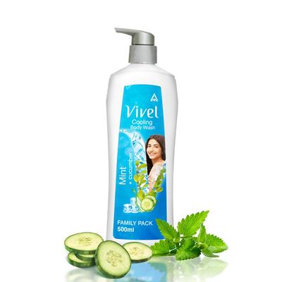 VIVEL Cooling Body Wash Mint & Cucumber 500 Ml Pump Bottle Moisturizing Refreshing Shower Gel For Soft Smooth Skin