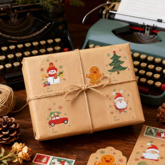 500Pcs/Roll Christmas Gift Tags Cartoon Santa Snowman Reindeer Tree To And from Name Tags DIY Present Box Greeting Card Envelope Self-adhesive Label