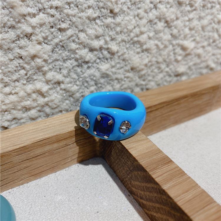 New Fashion Colorful Acrylic Rhinestone Resin Rings For Women Girls Korean Transparent Geometric Square Round Rings Jewelry 2026