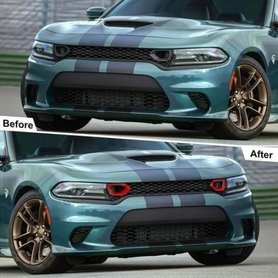 2pc Front Grille Erts Mesh Cover Trim Accessories For Dodge Charger 2015+ Red