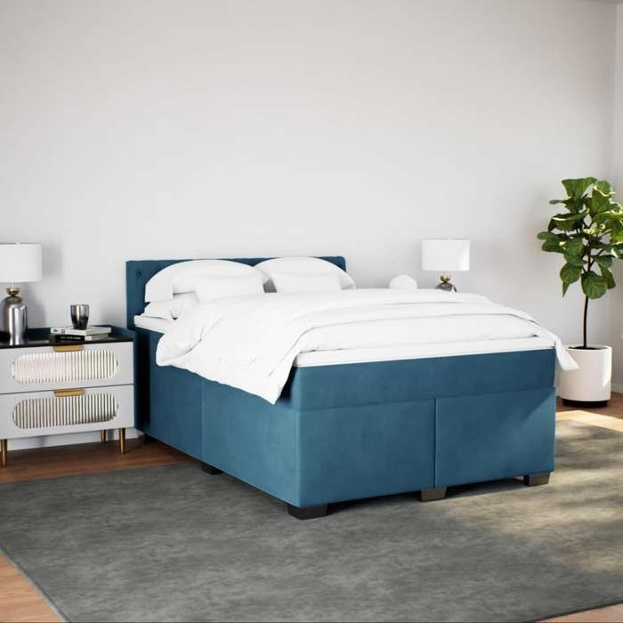 VidaXL Bed Slat Base and Mattress Blue 160x200 Cm Velvet 3286364