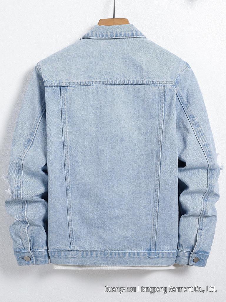 Men's Spring & Autumn 2025 Slim Fit Ripped Denim Jacket - European & American Street Trend.