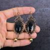 Natural Black Tiger Eye Gemstone Copper Wire Wrap Jewelry Earring 3.55" G9G21