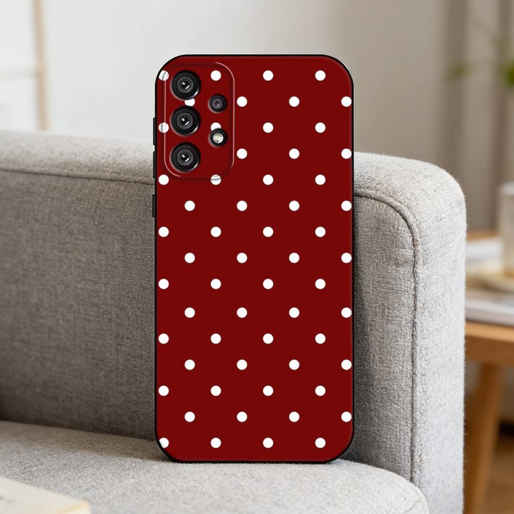V-Vintage Ins Style Polka Dot Phone Case For Samsung S25,S24,S21,S22,S23,S30,Ultra,S20,Plus,Fe,Note,10,9,5G Black Cover