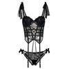 Hollow Mesh Women Lingerie Uniform Passionate Set Bow Lace Corset  Home Travel