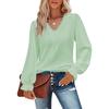 Loose Long-Sleeve Lace-Sleeve Top Solid Temperament Loose V-neck Long sleeve Top