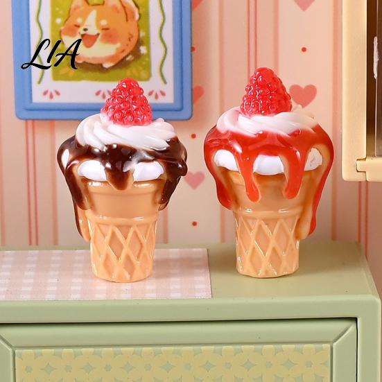 Doll Mansion Food Accessories 10Pcs Mini Ice Creams, Tiny 3D Strawberry Jam Resin Dessert Pretend Play Toys Miniatures for Mansion, DIY