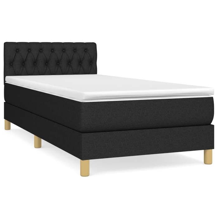 3140819 vidaXL Lit à sommier tapissier avec matelas Noir 90x190 cm Tissu