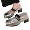 Sheepskin Version Square Head Bow with Mary Jane Shoes Thick Heel Ballet Single Shoes Retro One-pedal Small Leather Shoes