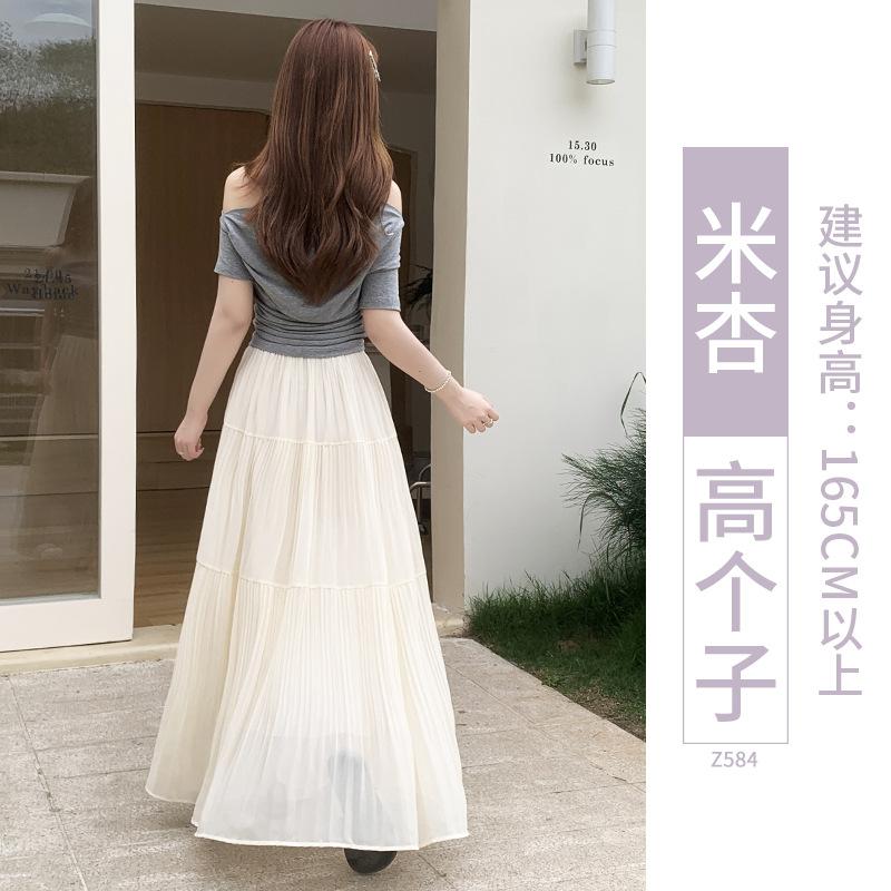 Purple skirt women's spring and autumn new gentle pleated long skirt Korean temperament a word umbrella skirt cake skirt