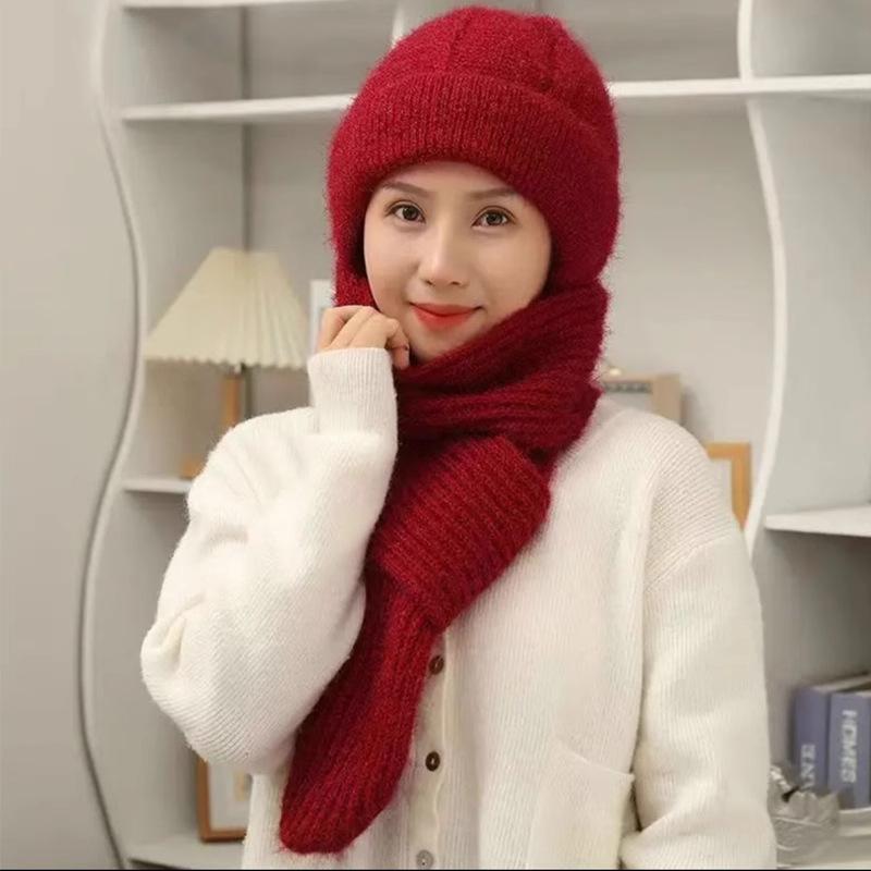 Winter Old Man's Hat Women's Thickened Warm Wind and Snow Hat  Mother's Hat Scarf  Integrated Ear Protection  Old Lady Hat  Woolen Hat