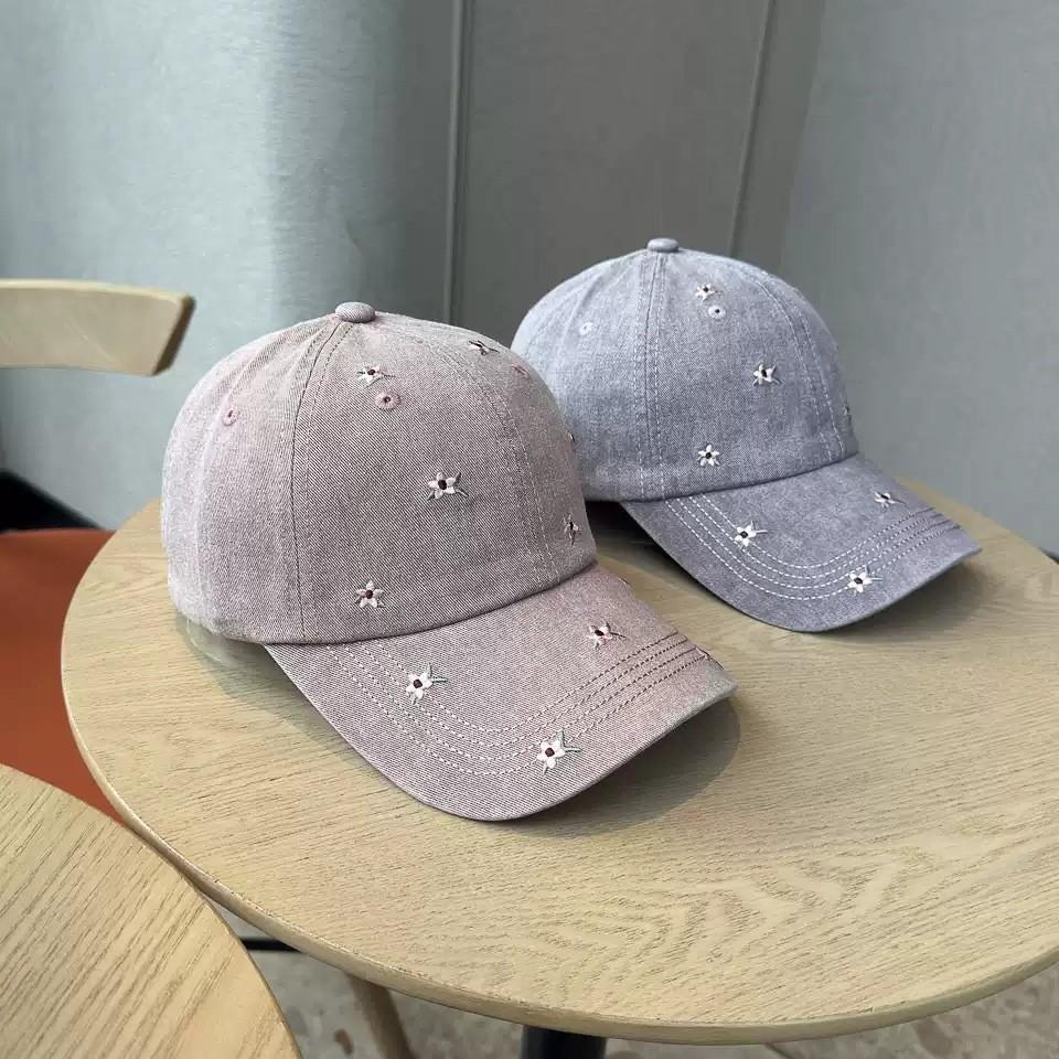 Retro Pure Cotton Washed Embroidery Small Flower Soft Top Cap Children Travel Street Shot Show Face Small Sweet Cap