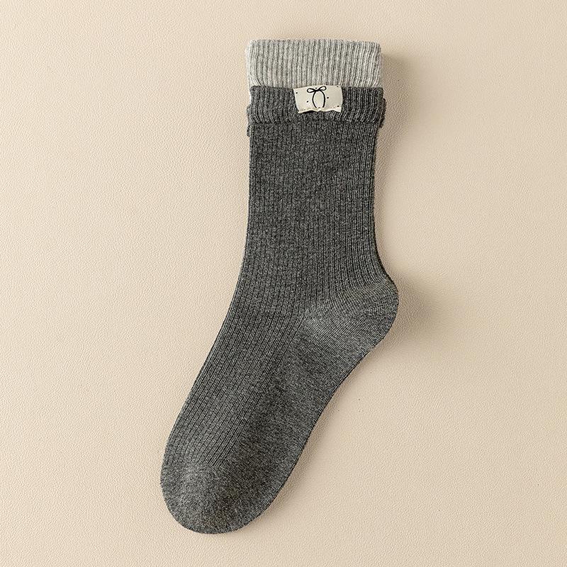 

Женские носки до середины икры с бантом - Уютные осенне-зимние, Вертикальная полоска, Облегающие, Однотонные, В японском стиле, Из рубчатого хлопка One Size темно-серого