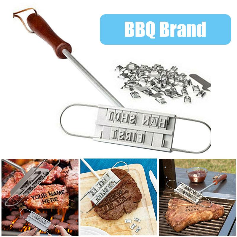BBQ Meat Branding Iron With Changeable Letters Personalized Barbecue Grilling Meat Steak Names Marking Stamp Tool,Kitchen Stuff colore grigio chiaro