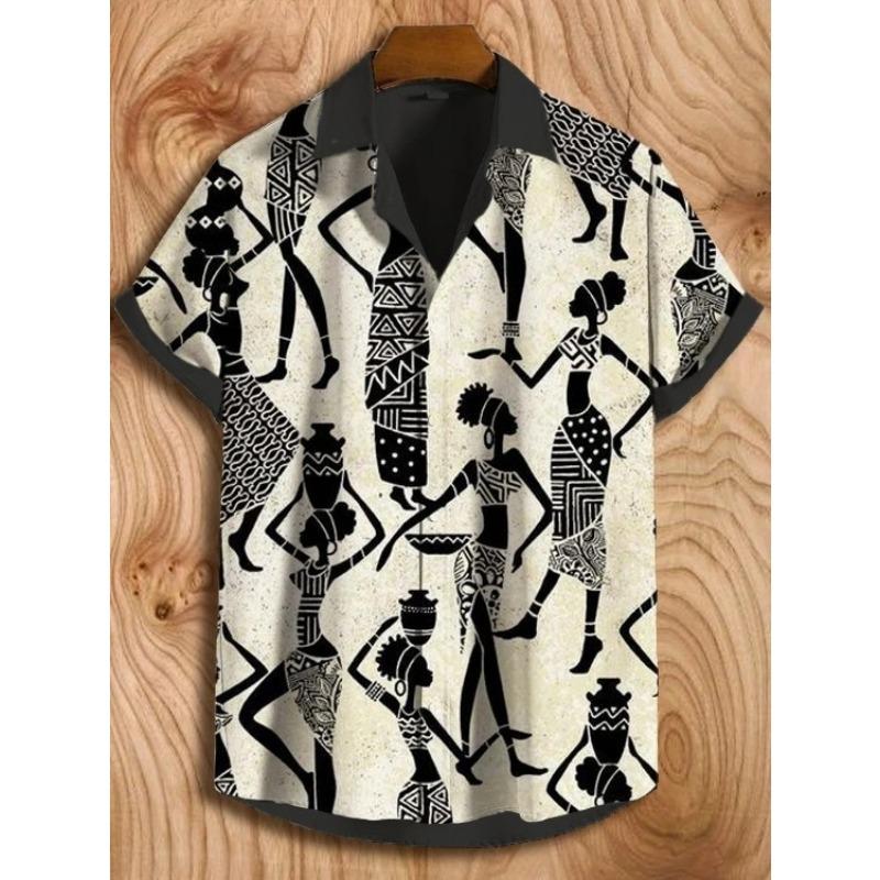 2026 Vintage African Style Men's Retro Ethnic Tribal Short Sleeve Shirts Tops Fashion Casual Streetwear Men's Shirts