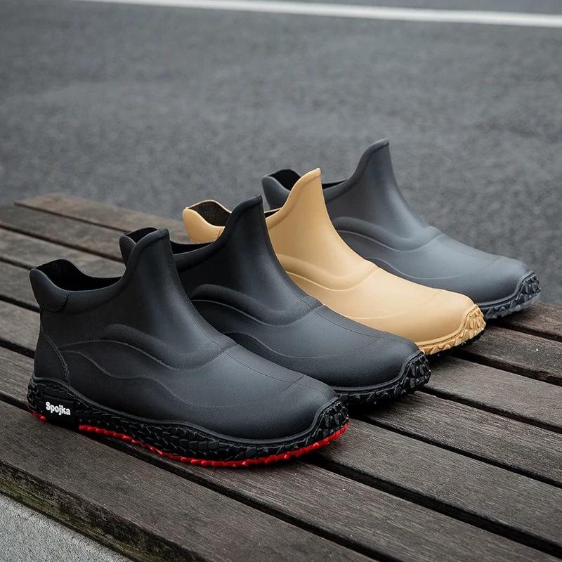 

New Men s Rain Boots Non-Slip Short Rain Boots Outdoor Camping Fishing Rubber Shoes Waterproof Shoes Short Tube 44 синій