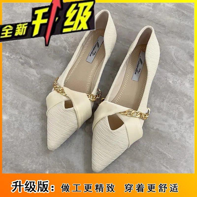 Pointed Single Shoes Women's Autumn Soft Soles New Summer Xiaoxiangfeng Light Mouth Black Flat Shoes Versatile Four-season Ladyshoes