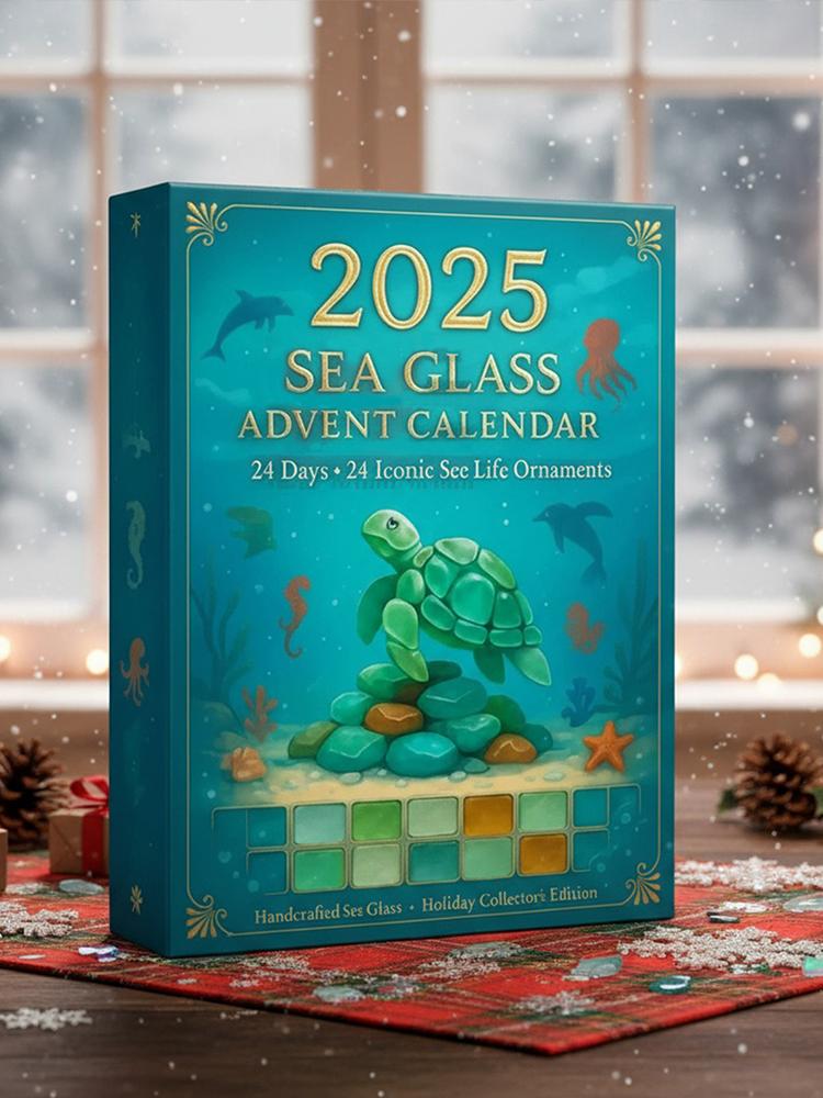 Marine Life Advent Calendar 2025 with 24 2D Flat Ocean Animals Ornaments Holiday Countdown Calendar for Christmas Tree Ornaments