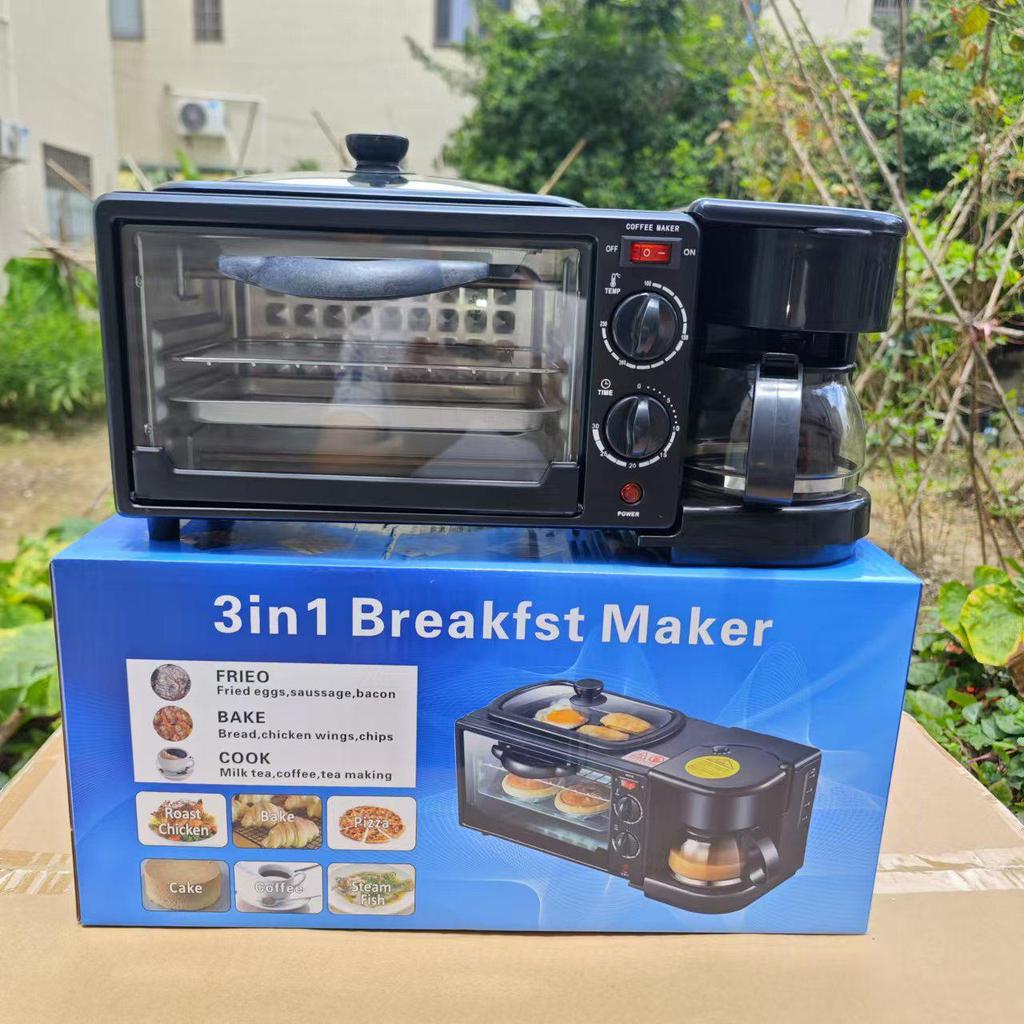 European 3-in-1 Breakfast Maker: Toaster, Mini Oven, and Coffee Maker