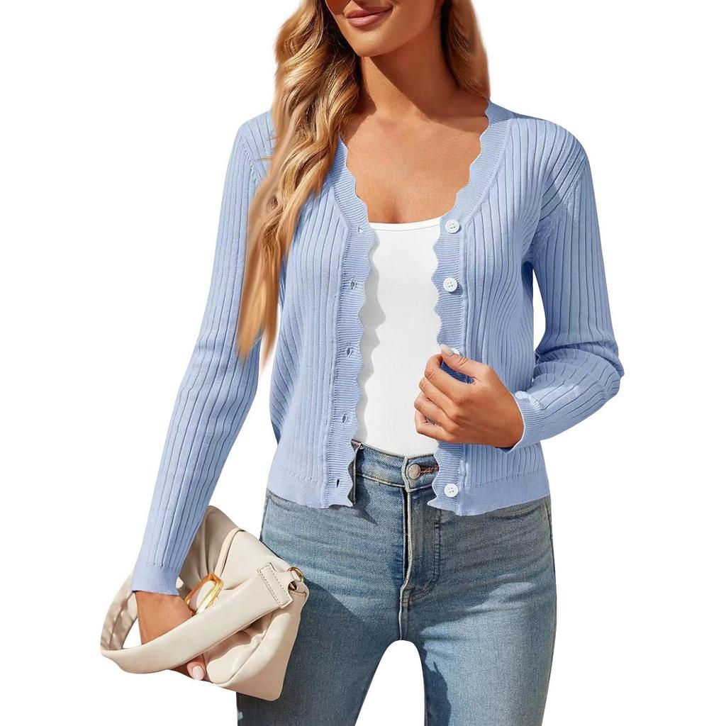 Cardigan da Donna alla Moda Scollo a V Manica Lunga Corto da Donna Maglione Cappotto Lavorato a Maglia
