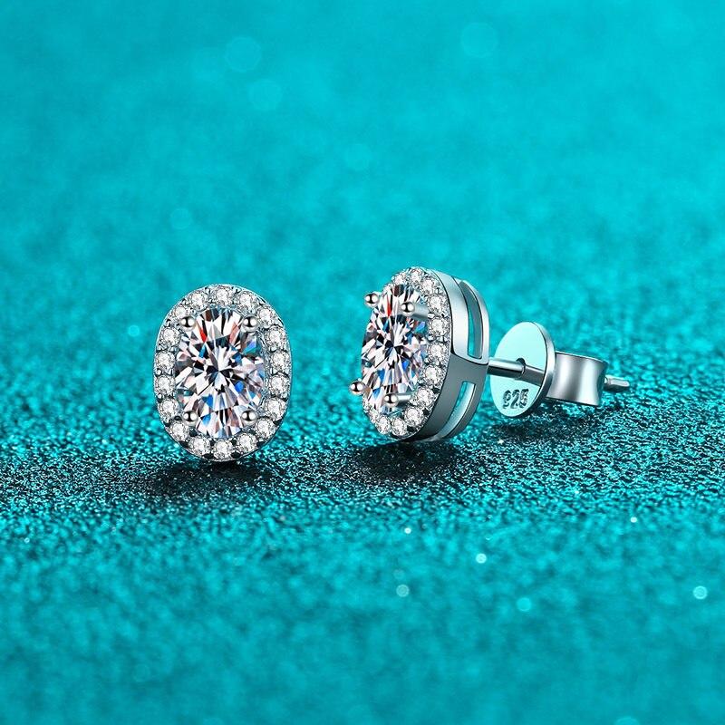 Bague Ringen Oval Cut Moissanite Diamond Stud Earring 100% 925 Silver Promise Wedding Platinum Plated Jewelry For Women Bridal