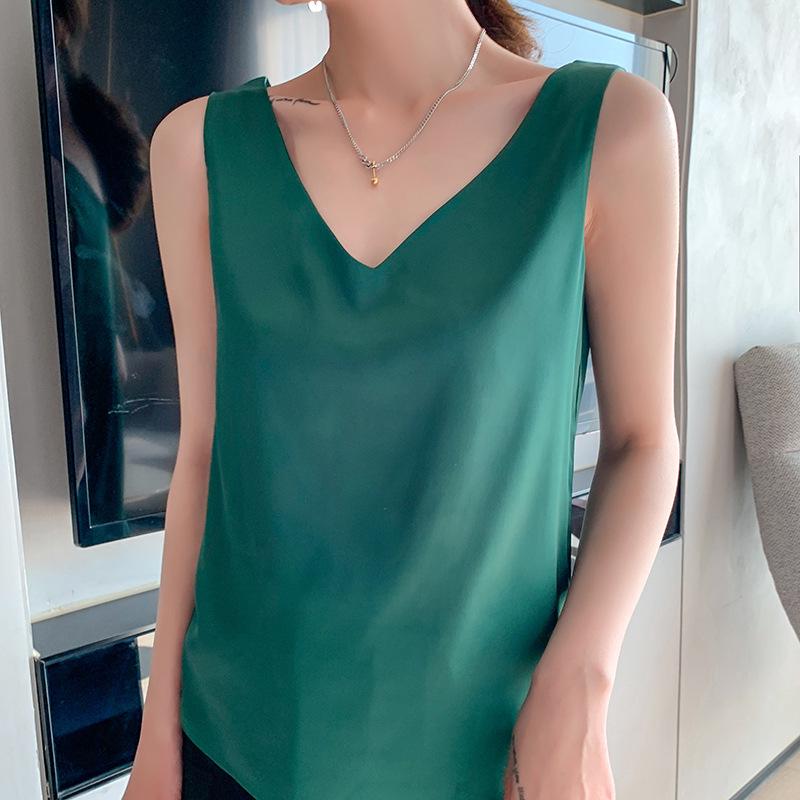 Women's Silk Satin V-neck Acetate Camisole: Ideal Inner Base Layer for Suits, Spring/Summer, Black & White