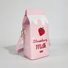 Women's Fashion Milk Carton-Shaped Letter and Cow Print Crossbody Bag with Adjustable Strap Casual Satchel for Travel Strawberry Pattern Square Purse