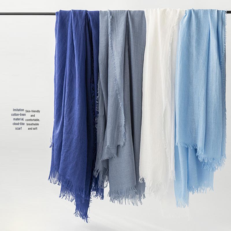 Spring & Summer Lightweight Sunscreen Shawl: Imitation Cotton-Linen, High-End Silk Gauze Scarf, Solid Color for Women