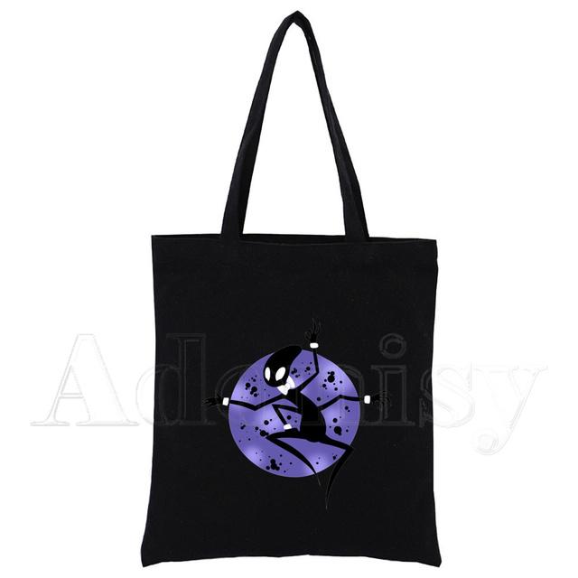 Hollow Knight Harajuku Konst Shopping Svarta Väskor Canvas Tote Bag Tryckt Tecknad Återanvändbar Tygkasse Handväska Axelväskor Anpassad