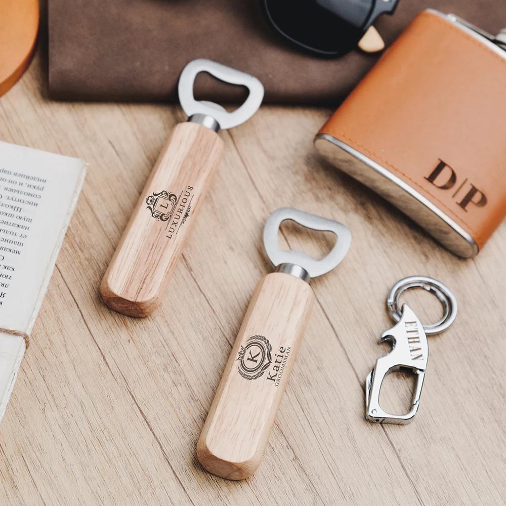 Customized Personalized Wooden Bottle Opener Wooden Handle Metal Beer Juice Can Opener Bar Banquet Wedding Commemorative Gift 6