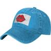 Red Kiss Lips Graphic Washed Denim Baseball Cap Streetwear Outdoor Adjustable Dad Hat