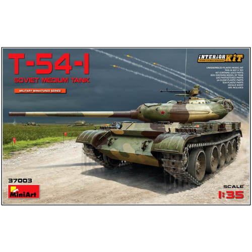 Miniart 1/35 Scale T-54-1 Soviet Medium Tank with Full Interior, Plastic Model Kit, MA37003