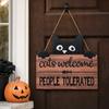 Yousheng Halloween Hanging Door Sign, Cute Cat Hanging Sign, Wooden Front Door Hanger with Hemp Rope for Porch Wall Indoor Home