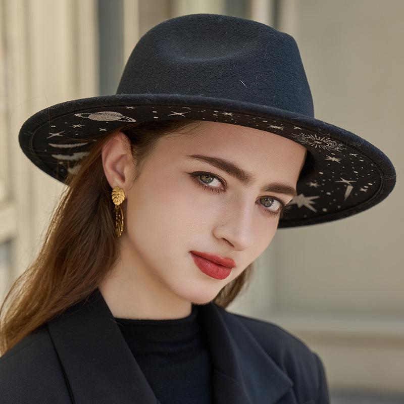 

Women s Vintage Fedora Hat with Wide Brim for Autumn and Winter 56- 58CM
