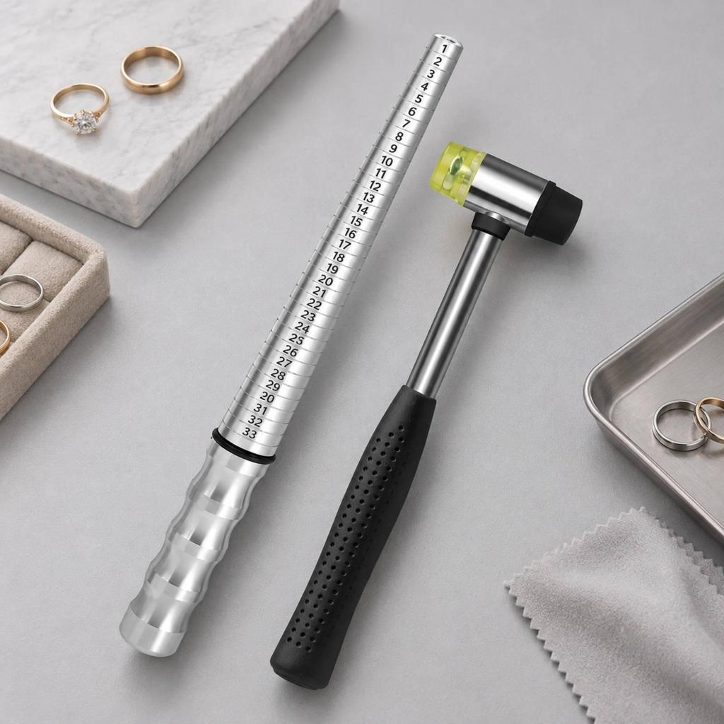 Jewelry Sizing Cone Mandrel with Rubber Mallet Professional for Home Use