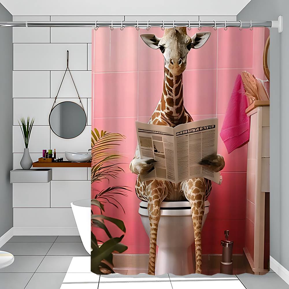 Bathroom Cat Reading On Toilet Shower Curtain - Water-Repellent And Leak-Resistant, Mold And Mildew Resistant For