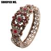 Prachtige Turkse Rode Hars Retro Armband Vintage Manchet Armband voor Vrouwen Antiek Gouden Kleur Boho Bruiloft Sieraden Lente Opening