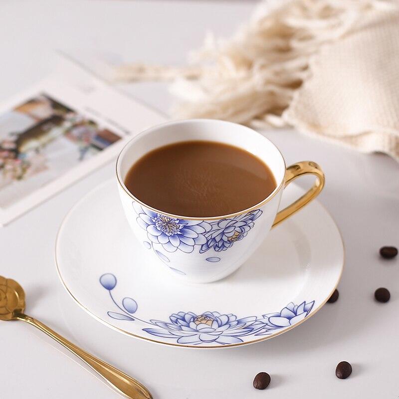 Retro - Blue White Ceramic Latte Design Cup And Tea Serving Set Cup And Tea Serving