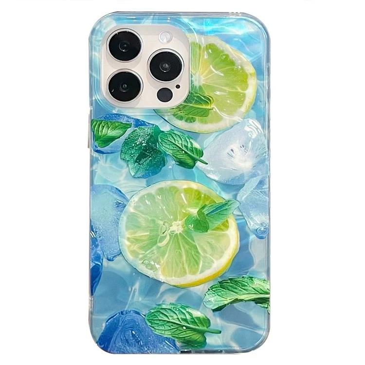 

For iPhone 15 Pro Case IMD Lemon Pattern Acrylic TPU Phone Cover Cool Summer