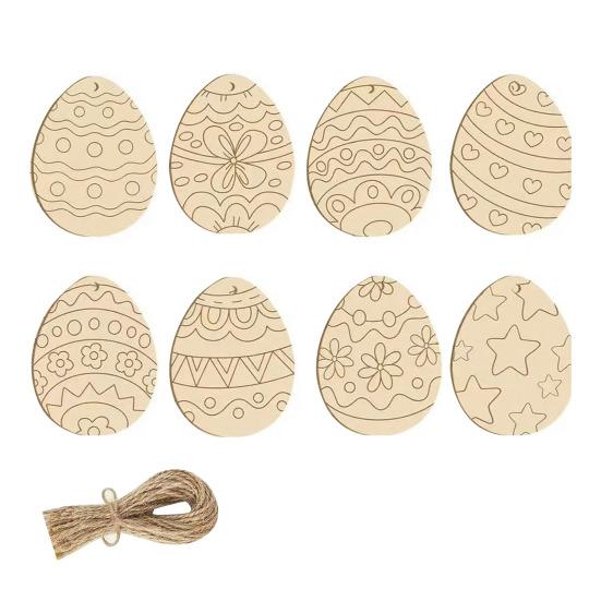8 ks Dřevěná velikonoční vajíčka Závěsná dekorace Ručně vyráběná Dětské DIY Malování Nedokončená vajíčka Ozdoba Sváteční párty Dekorace Přívěsek