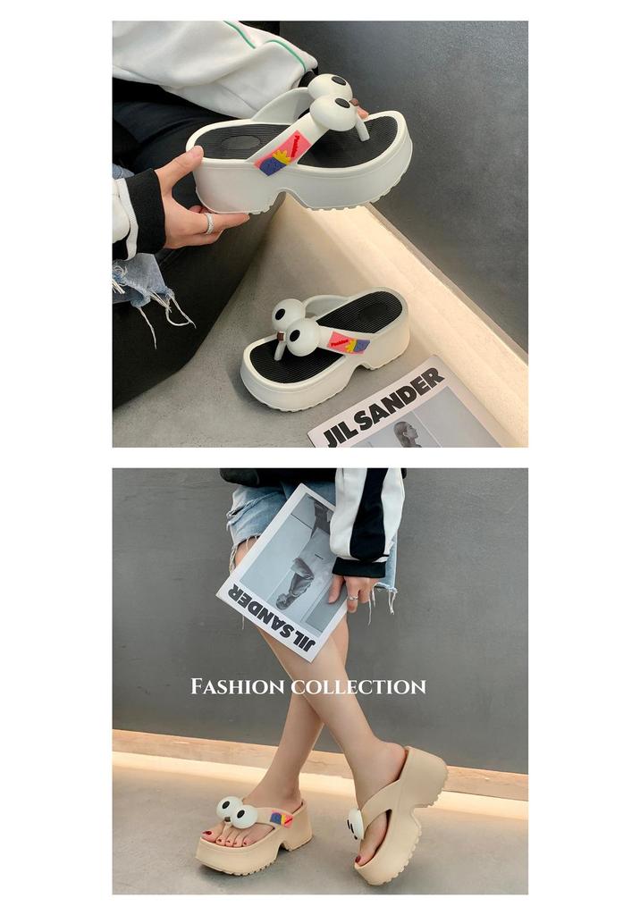 Women's Thick-Soled Summer Flip-Flops: Big-Eyed Dog, EVA, Height-Increasing, Non-Slip Sandals