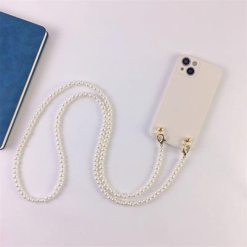 Pearl Chain Crossbody Phone Case for iPhone 11, 13, 15 Pro Max & 17 - Soft Protective Cover