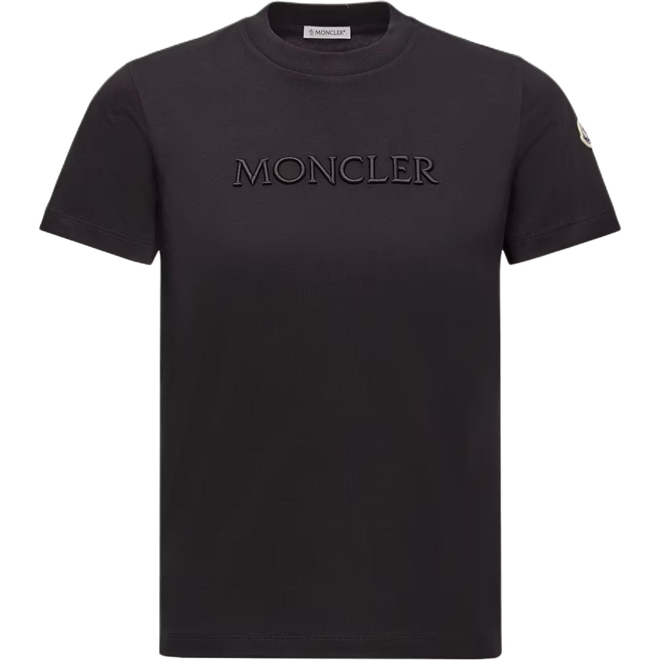 T-shirt Uni Manches Courtes Col Rond en Coton Logo Ton sur Ton Brodé Moncler Femme tops L10938C0002189AUO999 L black
