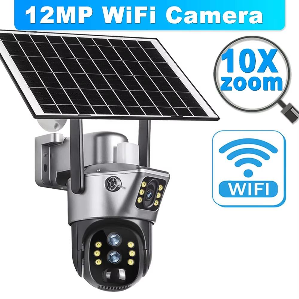 LS VISION 12MP 6K Solárna batériová kamera Vonkajšia 10x Zoom Trojitý objektív PTZ WiFi Dohľadová kamera Bezpečnostná ochrana 4K 8MP Chytrá CCTV kamera