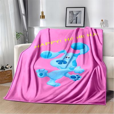 Cute Blue Puppy Print Flannel Blanket, Pink Kids Cartoon Dog Throw Blanket