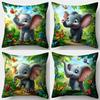 1/4pcs 2D Flat- Cute Cartoon Baby Elephant Jungle Throw Pillow Covers Home farmhouse outdoor decoration cushion cover