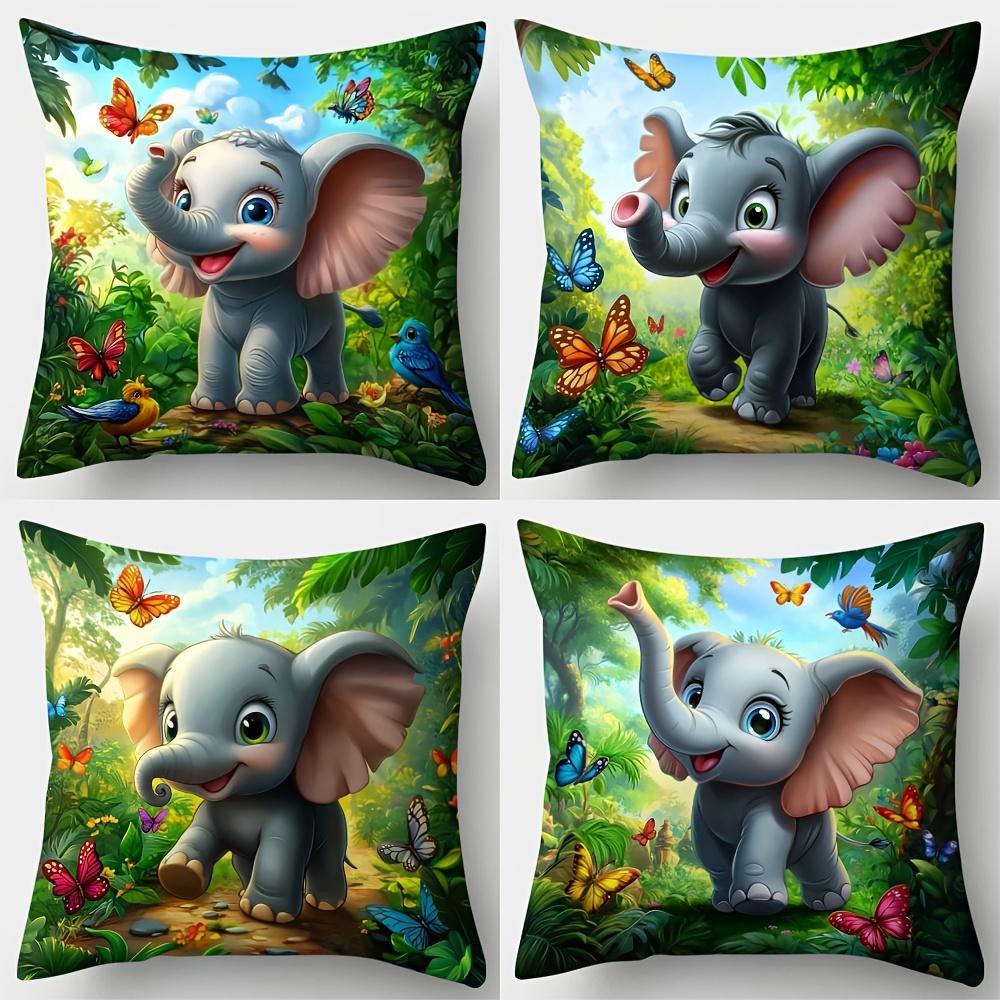 1/4pcs 2D Flat- Cute Cartoon Baby Elephant Jungle Throw Pillow Covers Home farmhouse outdoor decoration cushion cover