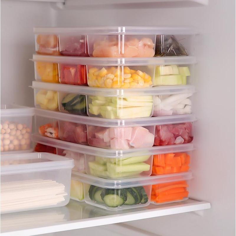 Transparente Aufbewahrungsbox mit 6 Fächern Kühlschrankbehälter mit großer Kapazität Aufbewahrungsbox Fach für gefrorenes Fleisch Lebensmittel Küchenwerkzeug